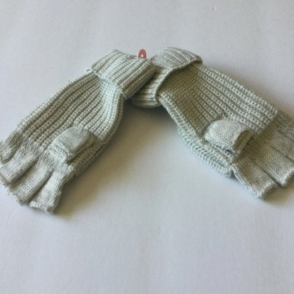 KATE SPADE METALLIC BOW POP TOP CONVERTIBLE MITTENS FINGERLESS GLOVES SILVER NWO